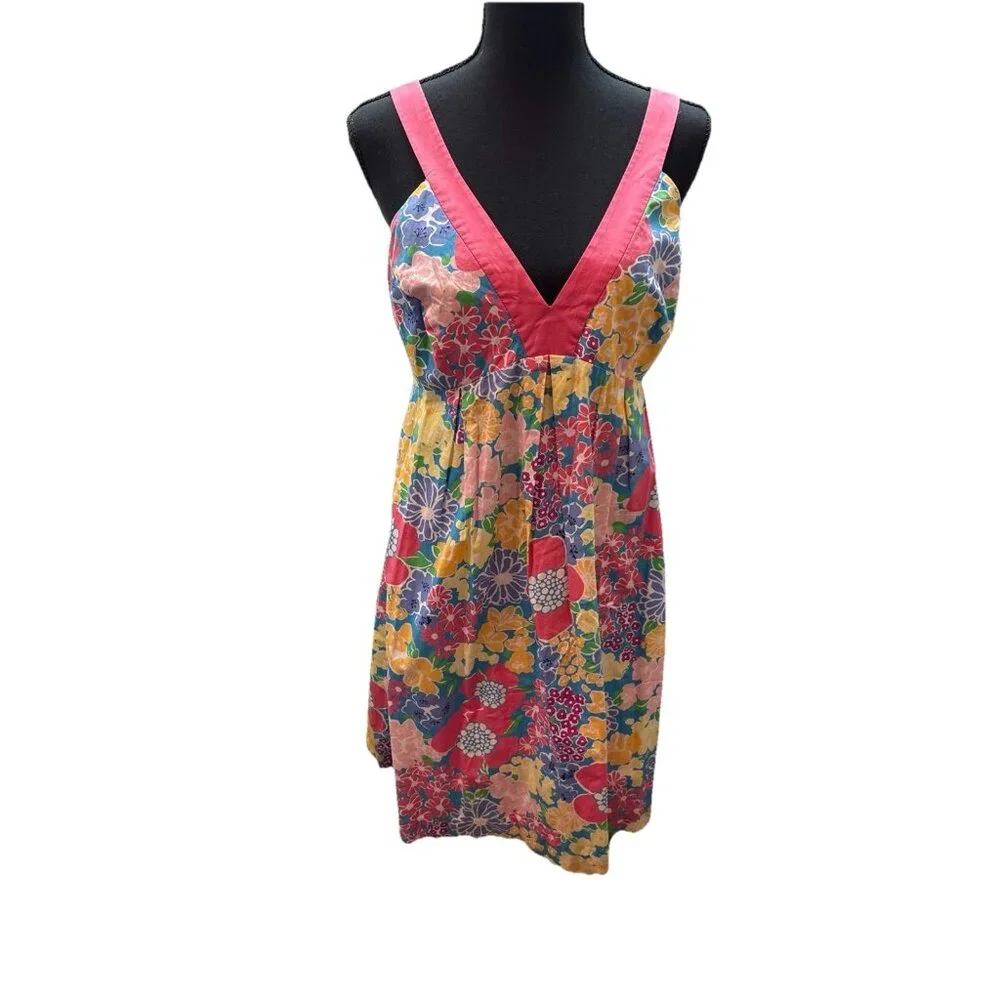 Lilly Pulitzer Halter Sun Dress Pink Size 6 Floral Zip Closure Cross Back Straps - Picture 1 of 5